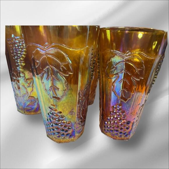 Vintage Imperial Indiana Glass Amber Iridescent Set of 5 Tumblers - Picture 2 of 4